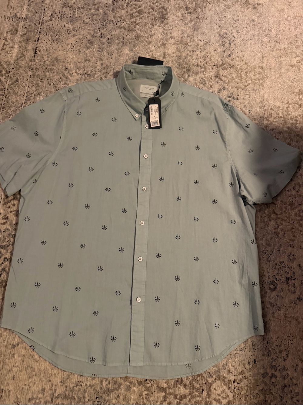 rag & bone Light Blue Short-Sleeve Button-Down Shirt with Navy Motif